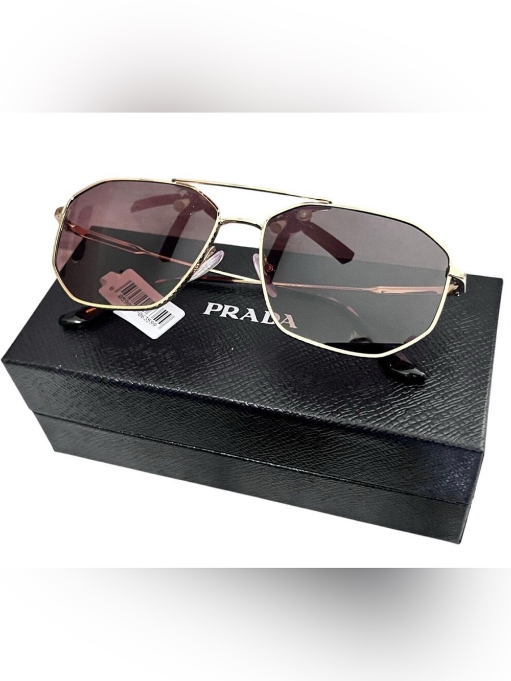 NWT PRADA 60mm Gold Tone Geometric Pilot Sunglasses Case & Cloth ~ HTF